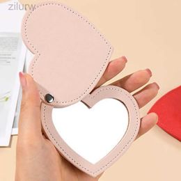 Compact Mirrors 1 PU leather heart-shaped compact mirror with cute heart-shaped mini makeup mirror rotating ultra-thin and unbreakable beauty mirror d240510