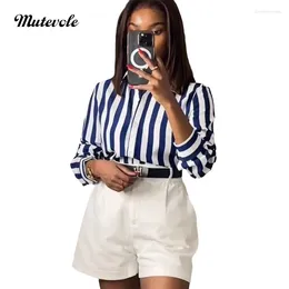 Women's Blouses Mutevole Loose Fit White Blue Striped Shirt Women Long Sleeve Lapel Neck Button Blouse