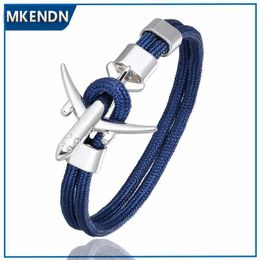 Charm Bracelets MKENDN Anchor Bracelets Men Women Charm Survival Rope Chain Paracord Bracelet Metal Aeroplane Hooks Summer Style homme Jewellery Y240510