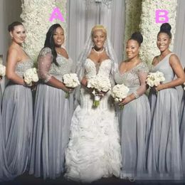 African Plus Size Bridesmaid Dresses Long Sleeves One Shoulder maid Of Honour Dress Beaded Sequins Two Styles Wedding Party Dress 287u