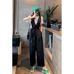 Women's Jumpsuits Rompers Workwear Jumpsuits Casual Oversized Straight Pants Korean Style V-neck One Piece Outfits Women Clothing Loose Vintage Rompers Y240510