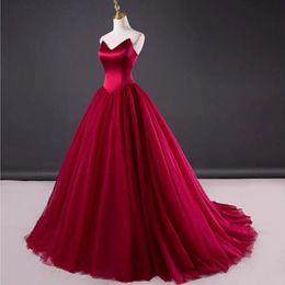 Simple Vintage Dark Red Gothic Wedding Dresses Corset Back Satin Tulle Women Vintage Non White Bridal gowns With Colour Custom Made 238R