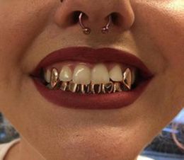 18k Gold Plated Copper Teeth Braces Plain Hip Hop Up 2 Bottom 6 Teeth Grillz Dental Mouth Fang Grills Tooth Cap jllXpP6668418