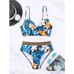 Women's Swimwear Floral Print Swimsuit High Waist Bandage Tankini Sexy Underwire V-neck Suspender Backless Summer Bathing Suit 2024