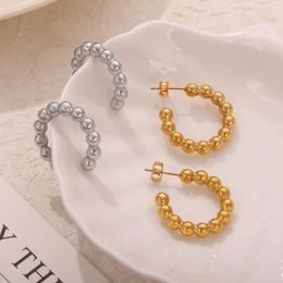 Hoop Earrings Stainless Steel Gold Plated For Women Round Beaded Fashion Girls High Quality Jewellery Accessories