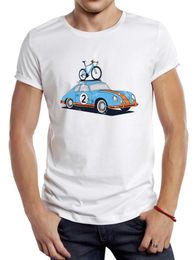 Men's T-Shirts THUB Vintage Muscle Car With Bicycle Men T Shirt Graphic Classic Bike Sport Cloth Retro Road Trip Tops Hipster T Y240509