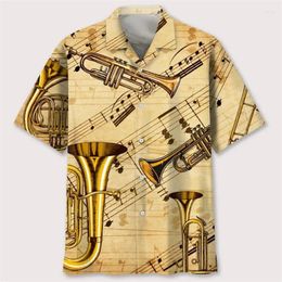 Men's Casual Shirts Designer Hawaii Short Sleeve Y2k Tops Fashion Streetwear 3d Print Guitar Music Pattern Vintage Female Blouse