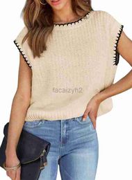 Women's T Shirt Tees Women's Cap Sleeved Sweater Tank Top Summer Round Neck Short Sleeve Sweater 2024 Lightweight Casual Knitted Top Plus Size tops