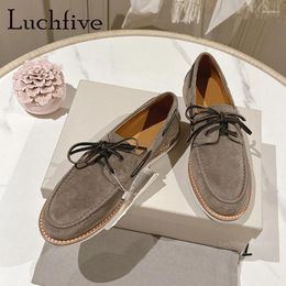 Casual Shoes Classics Fashion Suede Leather Flats Women&men Round Toe Lace Up Walking Brand Outdoor Driving