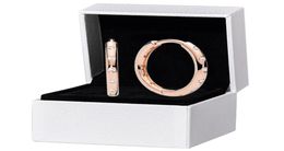 18K Rose gold Circle Hoop Earring Original box set for Authentic 925 Silver Women Wedding Full CZ diamond Earrings3372969