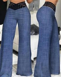 Women's Pants Women Wide Leg Flared 2024 Y2k Casual Crisscross Sheer Mesh Patch High Waist Trousers Elegant Streetwear Work