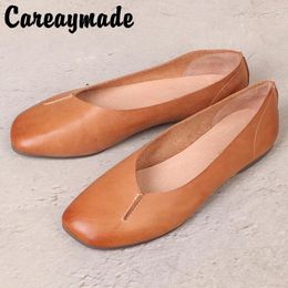 Casual Shoes Careaymade-Retro Literary Style Handmade Women's First Layer Leather Soft Bottom Square Head Shallow Mouth