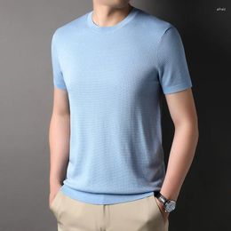 Men's Sweaters Top Grade Mulberry Silk Knit Tee Shirt 2024 Summer Casual O-Neck Lyocell Thin Knitwear Short Sleeve Cotton Tops