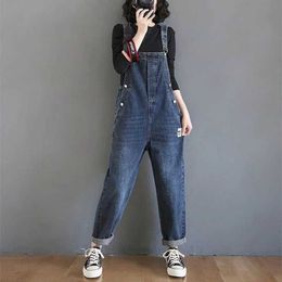 Women's Jumpsuits Rompers Denim Jumpsuits for Women Korean Style Rompers Solid Workwear Casual Vintage Playsuits Straight Pants One Piece Outfit Women Y240510