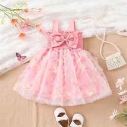 Girl Dresses 6-24M Lovely Baby Girls Butterfly Chiffon Summer Sweety Ruched Mesh Tulle Princess Ball Dress For Birthday Party Wear