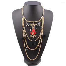 Necklace Earrings Set Fashionable Design Gold Colour Chain Bib Crystal Cotton Tassel Pendant Statement Women For Christmas