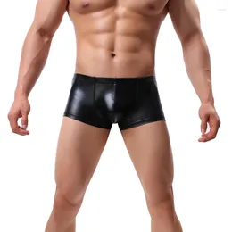 Underpants Homme Boxers Panties Lingerie Faux Imitation Leather Shorts Boxershorts Gay Underwear Classical Solid