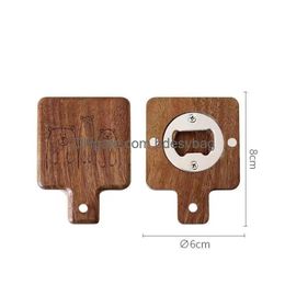 Openers Blank Diy Beech Wooden Round Shape Bottle Opener Coaster Fridge Magnet Decoration Beer Custom Logo Home Garden Kitchen Drop D Otltx