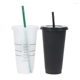 Tumblers 710ml Straw Cup With Lid Reusable Food Grade Plastic Colour Change Tumbler Matte Finish Coffee Juice Cold Drink Black/White