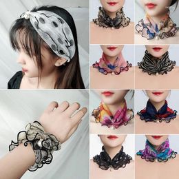 Scarves Thin Fashion Mesh Pullover Scarf With Ruffled Edges Neck Collar Pearl Pendant Chiffon Soft Elegant