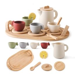 Baby Wooden Montessori Toys Playing House Afternoon Tea Set Model Puzzle For Birthday Toy Numbers Blocks Learning 240509
