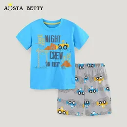 Clothing Sets Summer Children's Knitted Cotton Suit Boys Fashion Cartoon Printed Crew Neck Two-piece Sportswear