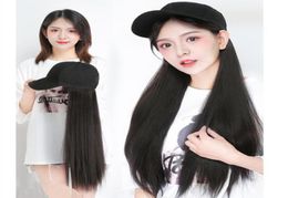 Ball Caps Long Straight Hat Wig Natural Brown Wigs Connect Synthetic Baseball Cap Hair Adjustable For WomenBall8982783