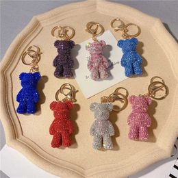 Keychains Lanyards Creative diamond studded ted bear keychain Janese and Korean cartoon doll cute internet celebrity car keychaindiamond bag J240509