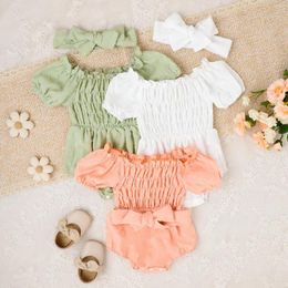 Girl Dresses 2PCS Summer Baby 0-2 Years Old Soft And Comfortable Fresh Simple Three-Color Jacquard One-Shoulder Dress Headpiece