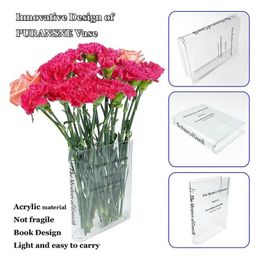 Clear Book Vase Acrylic Vase Clear Book Vase Plant Vase Flower Container Home Creative Bedroom Office Decor Book Shape Vase 240510