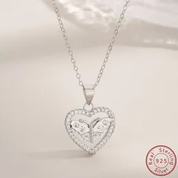 Pendants 2024 Europe And America 925 Sterling Silver Heart Shaped Butterfly Zircon Necklace Temperament Clavicle Chain Female