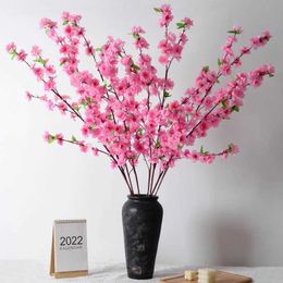 Decorative Flowers Wreaths 1/3/5pcs Artificial Peach Blossom Branch Spring Plum Cherry Blossom Silk Flower Tree Decoration Home Wedding DIY Decoration