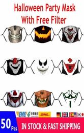 Party Masks 50pcs Adults Kids Horror Ghost Anime Party Halloween Face Masks 3D Printed Cotton Washable Reusable Mouth Cover With P4177684