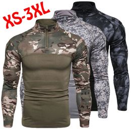 Mens Outdoor Military Uniform Tactical T-shirt Long Sleeve Camouflage Tactical T-shirt Top 240429