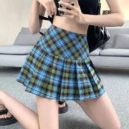 Skirts Preppy Style Pleated Mini Skirt Girls Retro Slit High Waist Dance Students Y2k Quality Plaid Harajuku