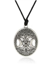 Nicely Triple Moon Goddess Wicca Pentagram Magic Amulet Necklace Women Tree Of Life Moon Necklaces Pendants Vintage Jewelry2409207