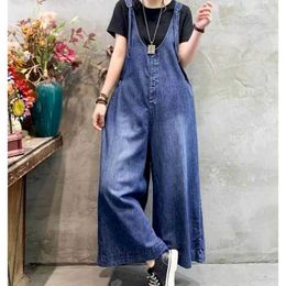 Women's Jumpsuits Rompers Denim Jumpsuits for Women Large Size One Piece Outfit Women V-neck Wide Leg Romper Loose Korean Fashion Casual Vintage Bodysuits Y240510