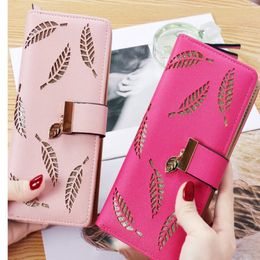 HBP 2020 new ladies wallet hollow leaf wallet wallet Korean version two fold zipper long card bag clutch 302H