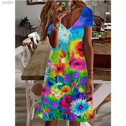 Urban Sexy Dresses Young and fashionable womens summer 2024 fashion street trend 3D floral print short skirt V-neck casual dressL2405