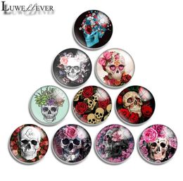 10mm 12mm 14mm 16mm 20mm 25mm 30mm 595 Rose skull Round Glass Cabochon Jewellery Finding Fit 18mm Snap Button Charm Bracelet Necklac4313021