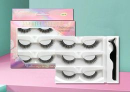 3D Mink Selfadhesive 3Pairsset Natural False Eyelashes Soft Light Eyelashes With Tweezer Makeup Kit No Glue Needed4075819