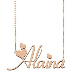 Alaina Custom Name Necklace Personalised Pendant for Men Boys Birthday Gift Friends Jewellery 18k Gold Plated Stainless Steel7397897