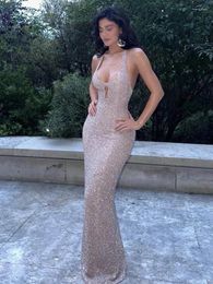 Casual Dresses YOUR BUMP CURVE Celebrity Shiny Sequin Fabric Sleeveless Crossover Back Zipper Tight Fishtail Dress Music Dinner Red Carpet