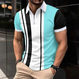 Men's Polos The Best-Selling Summer Mens Polo Shirt Spliced Colour Lapel Zipper Mens Short Slve Casual Sports Fashion Office Mens Top Y2405108ITJ
