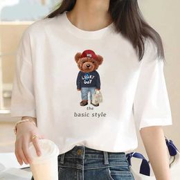 Women's T-Shirt Graphic T-shirt Womens Cute Bear Short-slved Clothes Womens Print T-shirt Summer 90s Fashion Style Womens Fashion T-shirt T240508