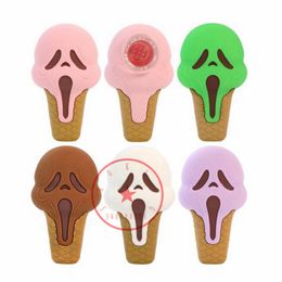 Latest Colorful Skull Ice Cream Silicone Hand Tube Glass Filter Nineholes Screen Holes Bowl Portable Herb Tobacco Cigarette Holder Smoking Pocket Handpipes Pipes