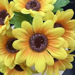 Decorative Flowers Autumn Decoration 7 Heads Yellow Sunflower Silk Artificial Bouquet For Home Office Wedding Party Garden Decor