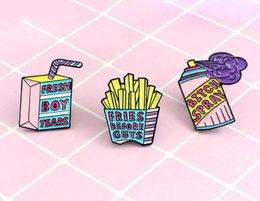 3Pcs Lovely Cartoon Brooch Pins Cute Lapel Pins Enamel Brooches Set French Fries Milk Box Spray Denim Jacket Badge Jewellery Accesso7116572