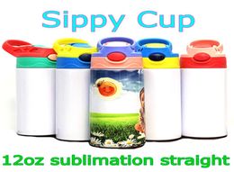 12oz Sublimation Straight Sippy Cup Drinking tumblers Bounce Cups Children DIY Blank white 6 colors Water Bottles Kid Coffee mugs 9696432