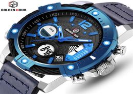 Luxury Brand GOLDENHOUR Genuine Leather Mens Quartz Watch Sport Man Male Clock Waterproof ArmyMilitary Watches Relogio Masculino309314584